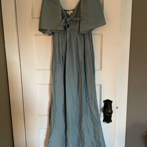 Green Maxi Dress with Off the Shoulder Sailor Collar